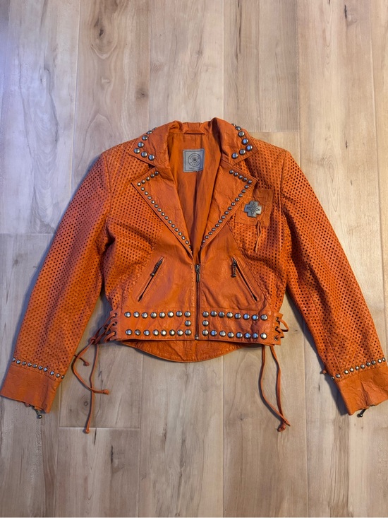 Double D Ranch Jackets & Blazers - Double D Ranch Orange Leather Silver Studded Jacket